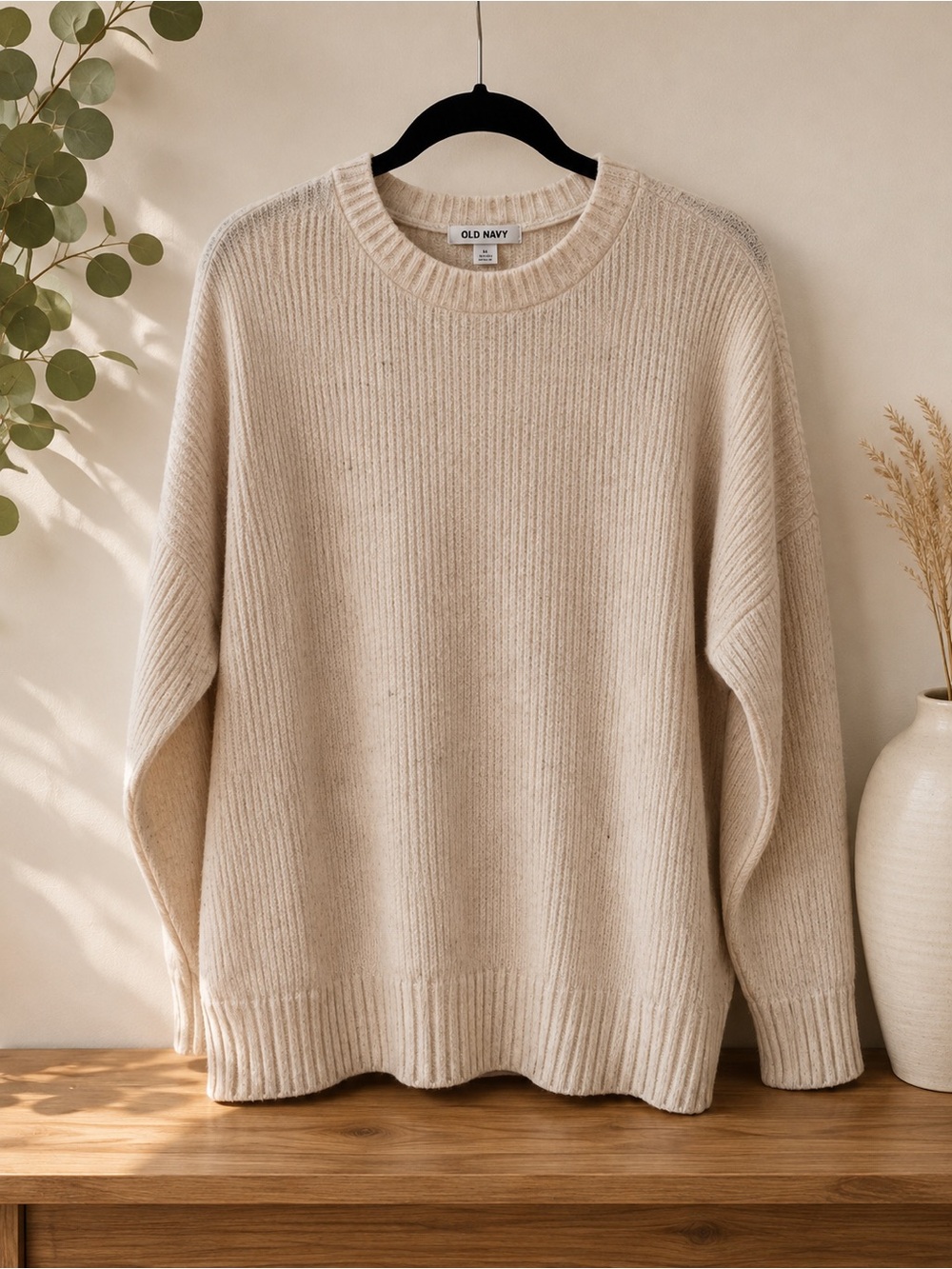Old Navy Cream Speckled Ribbed Crewneck Sweater